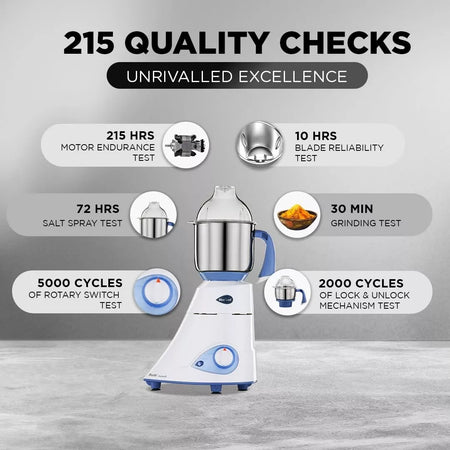 Preethi Blue Leaf Diamond MG-214 Mixer Grinder with 3 Stainless Steel Jars 750W