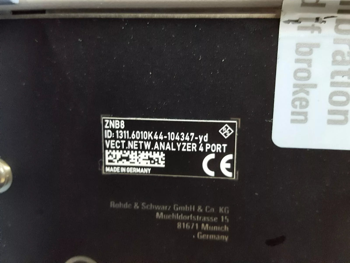 R&S ZNB8 Vector Network Analyzer 9kHz - 8.5GHz Win10 4Port (104347)