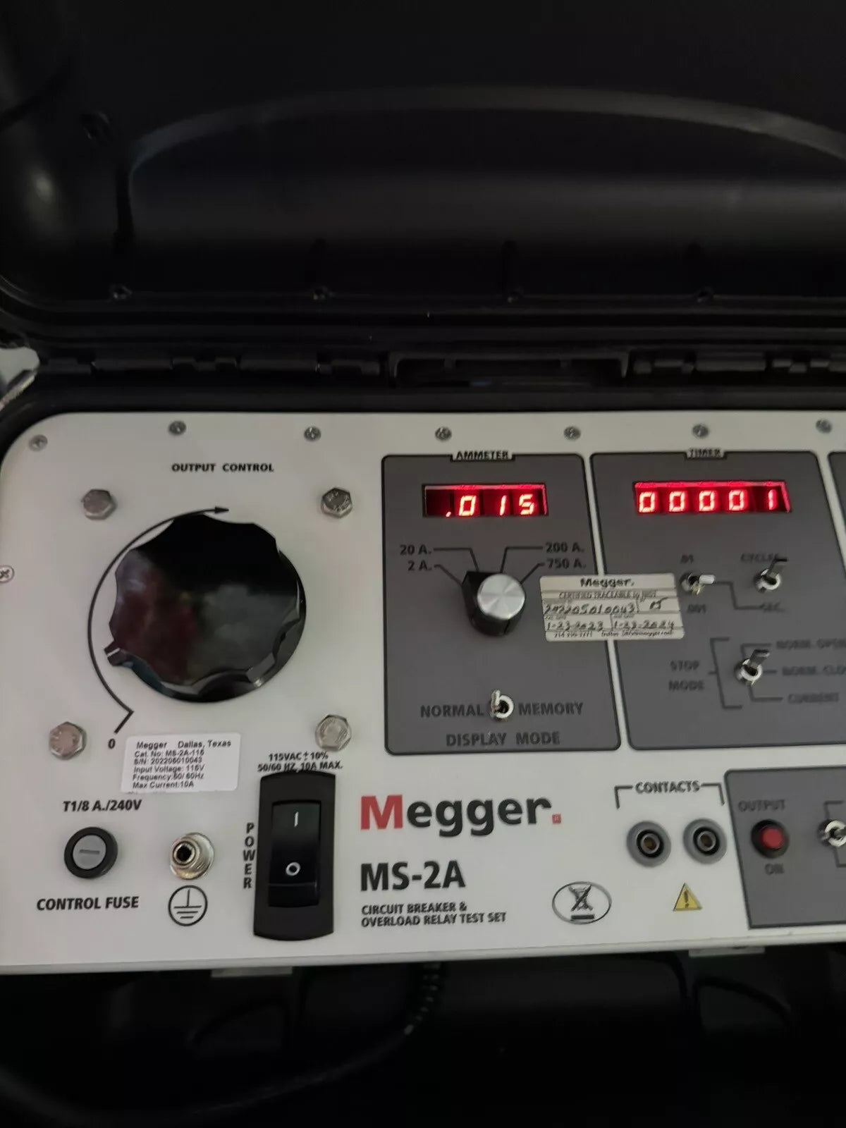 Megger MS-2A Circuit Breaker & Overcurrent Relay Test Set (Calibrated 2023-2024)