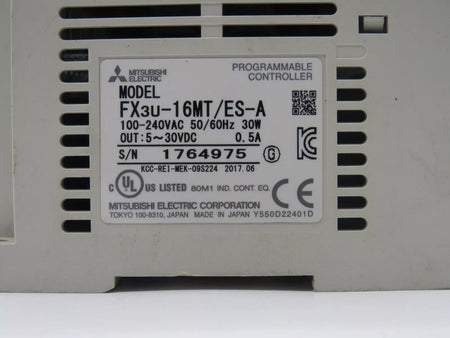 MITSUBISHI FX3U-16MT/ES-A PLC Module 100-240VAC Input 8 Inputs 8 Outputs