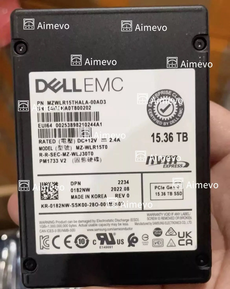 SAMSUNG 15.36TB U2 SSD PM1733 for DELL EMC NVMe MZWLR15THALA-00AD3 MZ-WLR15T0 0182NW