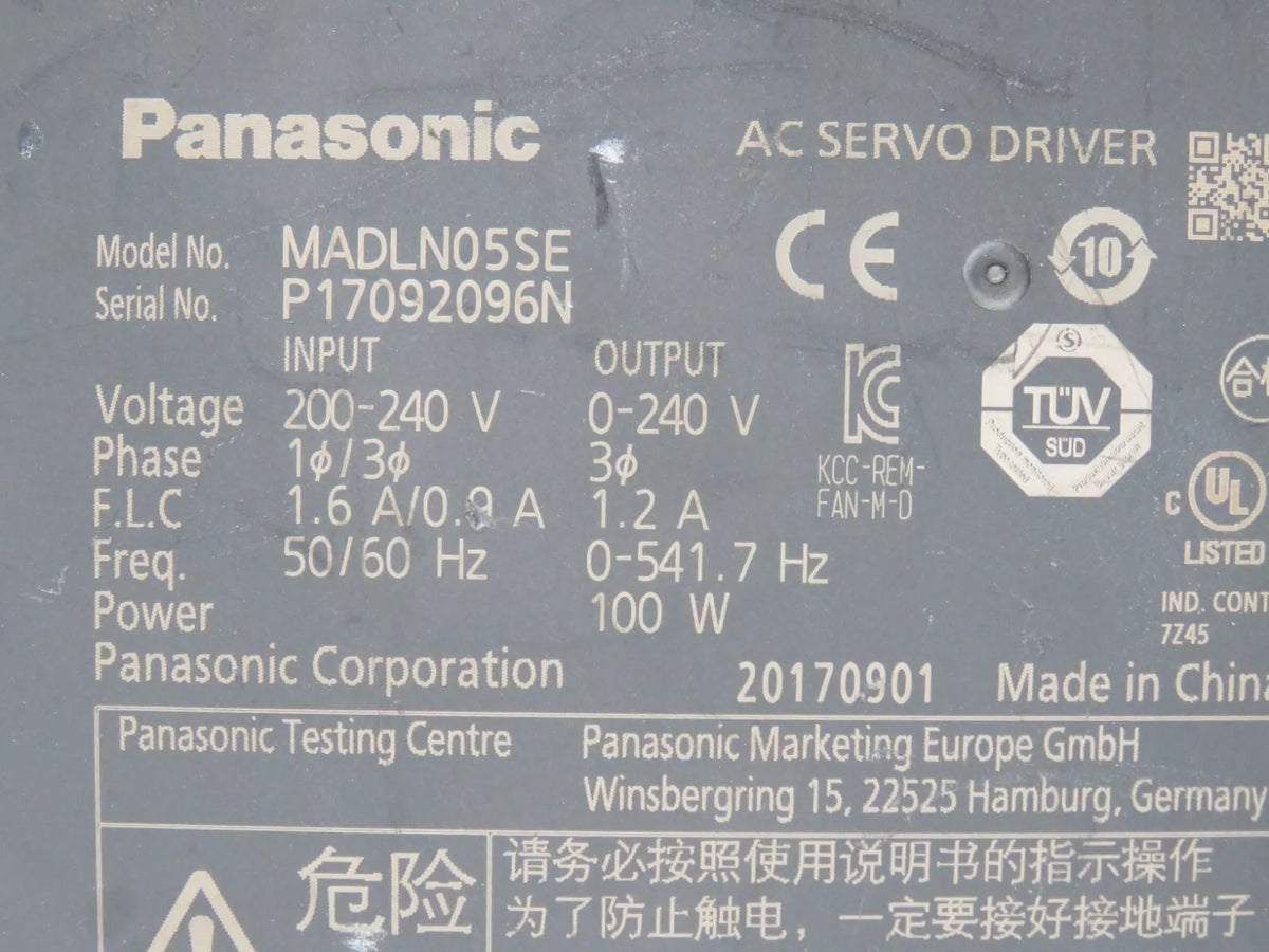 Panasonic MADLN05SE AC Servo Drive 100W 200-240V MINAS A6SE CNC Automation