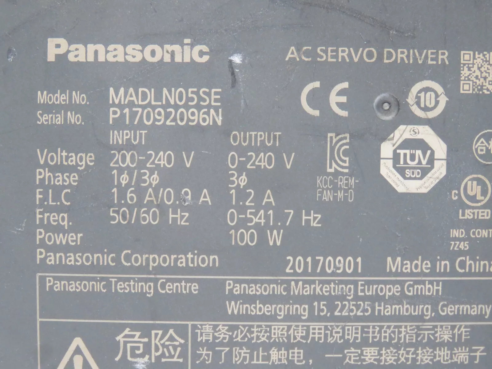 Panasonic MADLN05SE AC Servo Drive 100W 200-240V MINAS A6SE CNC Automation