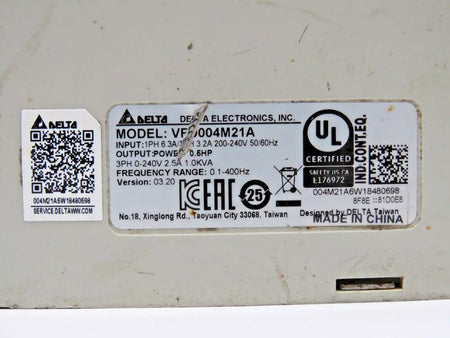 Delta VFD004M21A Sensorless Vector Micro Drive AC Drive 200-240 VAC