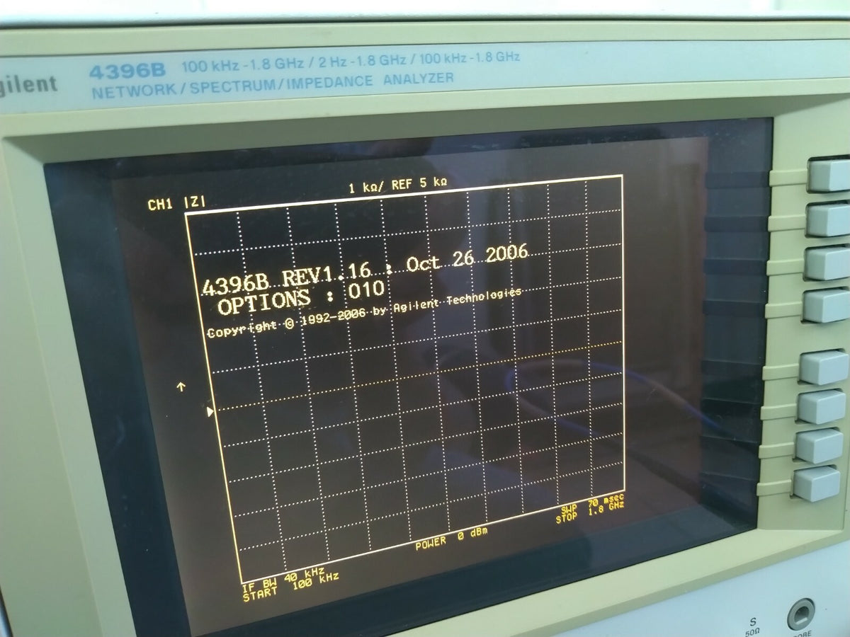 Agilent 4396B RF Network Spectrum Impedance Analyzer , option 010 , 706, 800 - XG eqpt