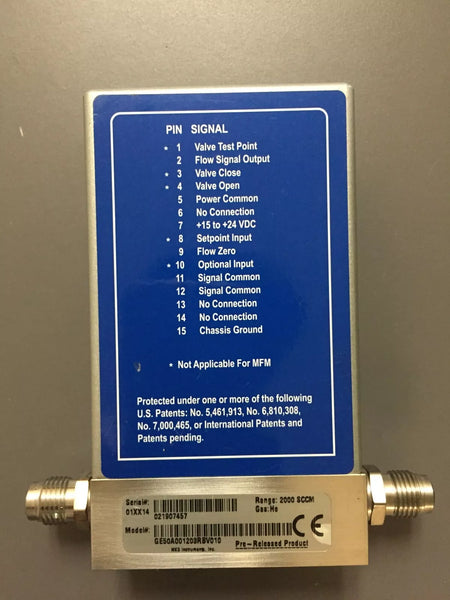 MKS GE50A001203RBV010 Gas Helium Mass Flow Controller 2000 SCCM