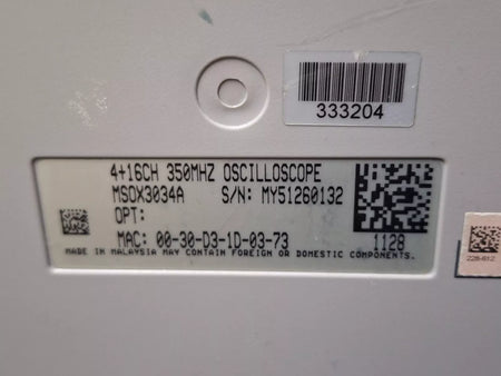 Agilent MSOX3034A 350MHz 4+16CH 4GSa/s Mixed Signal Oscilloscope (0132)