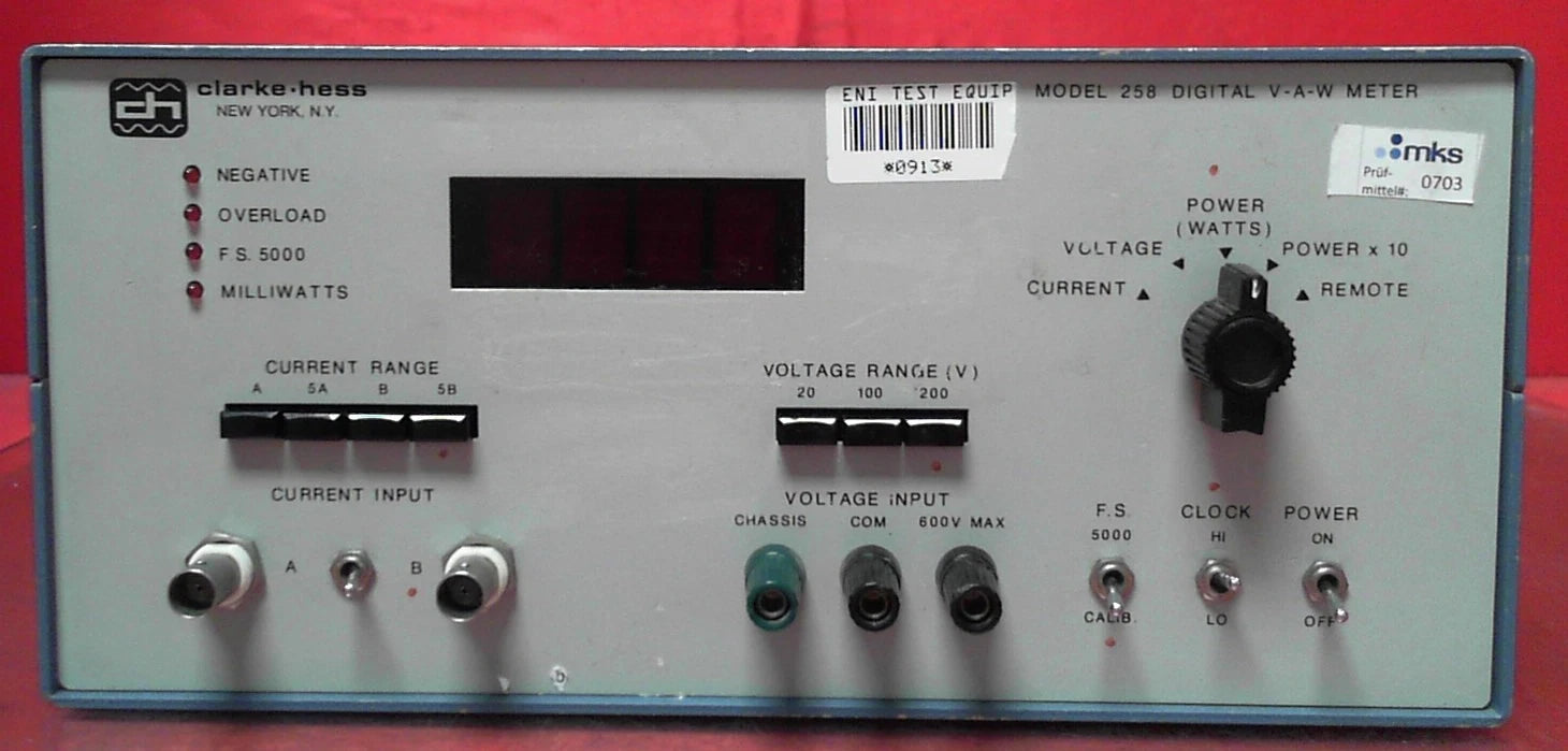 Clarke-Hess 258 92204 V-A-W Meter - Efficient electrical measuring tool
