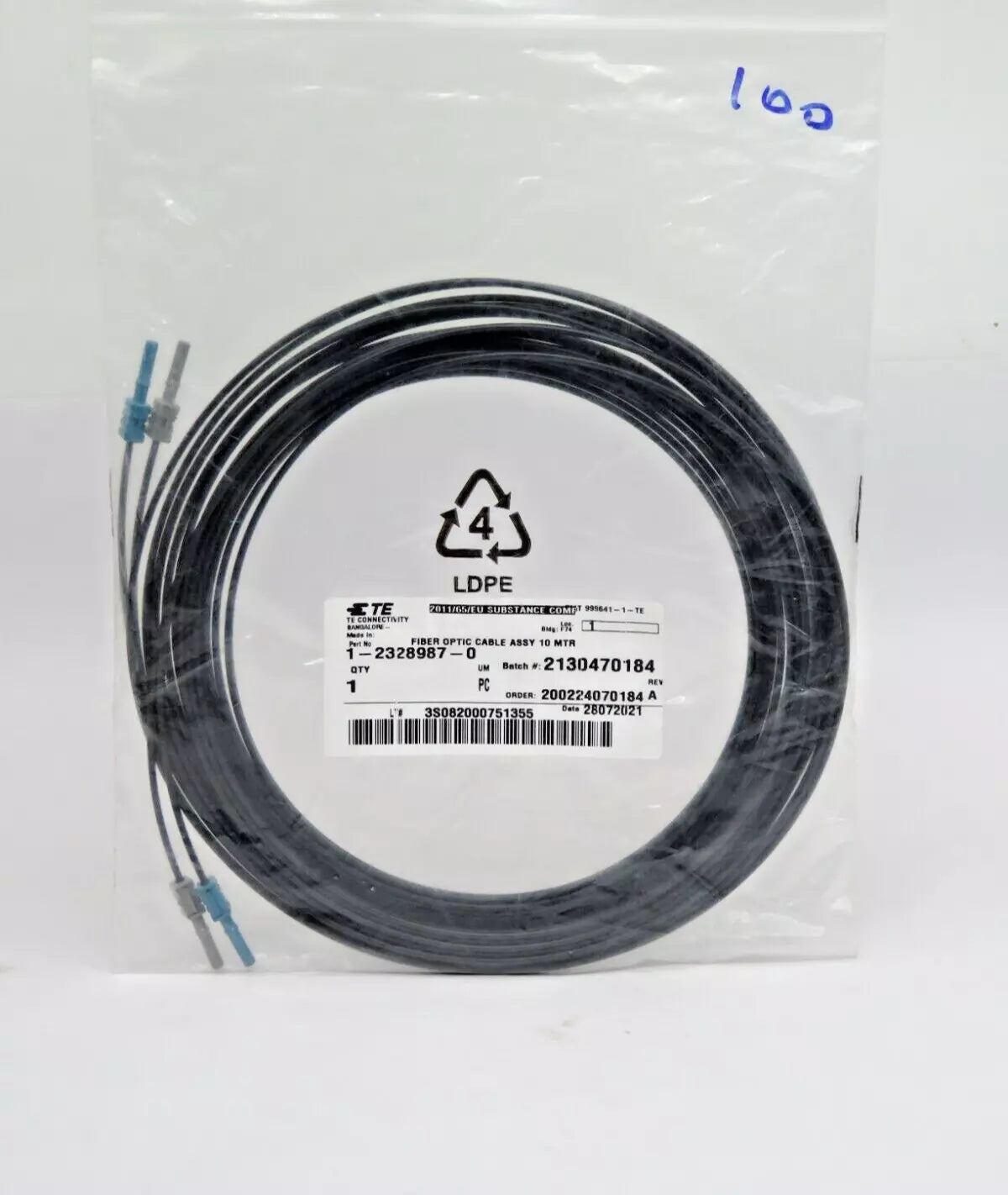 TE Connectivity Fiber Optic Cable Assy 10M 2328987-0 LC/UPC to LC/UPC Duplex 10