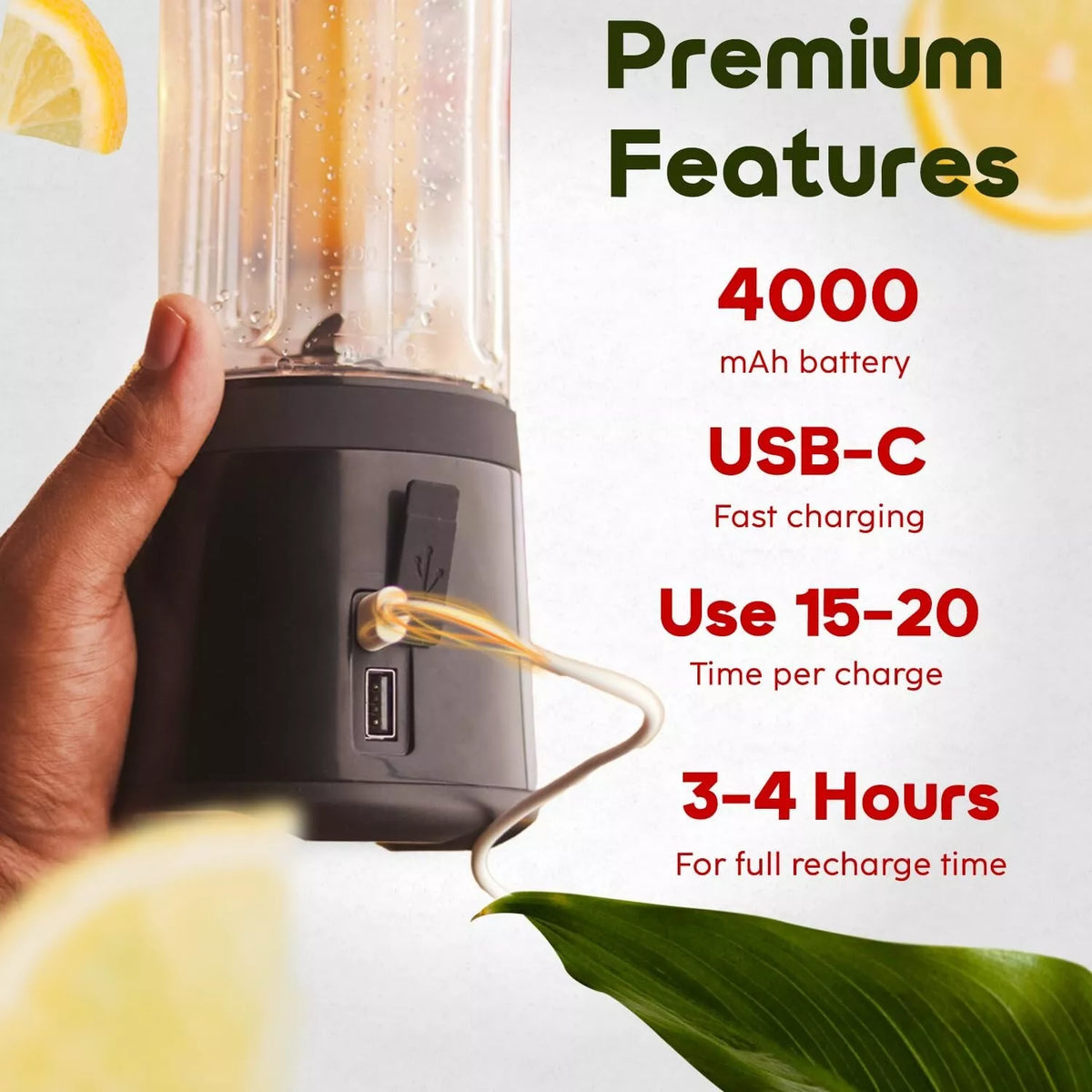 InstaCuppa Portable Blender USB Rechargeable 500ML for Smoothies & Ice Crushing