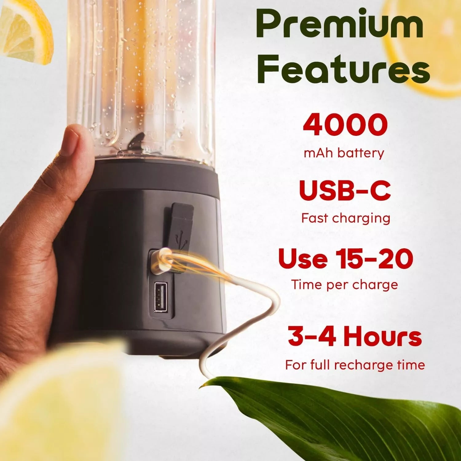 InstaCuppa Portable Blender USB Rechargeable 500ML for Smoothies & Ice Crushing