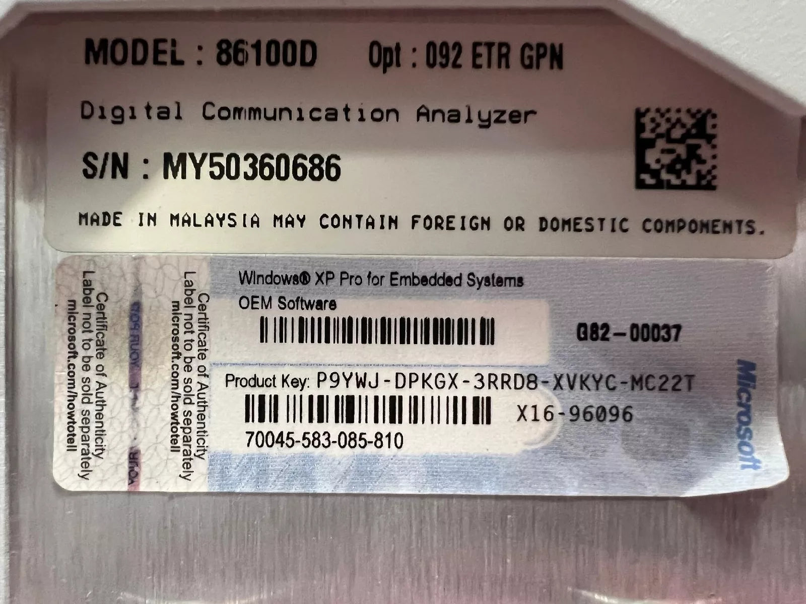 Agilent/Keysight 86100D ETR, Infiniium DCA-X Oscilloscope Mainframe