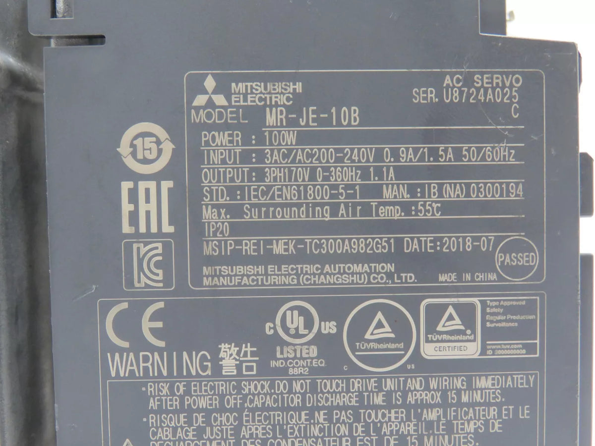 Mitsubishi MR-JE-10B AC Servo Amplifier 1/3 Phase 200-240V CNC Motion Control