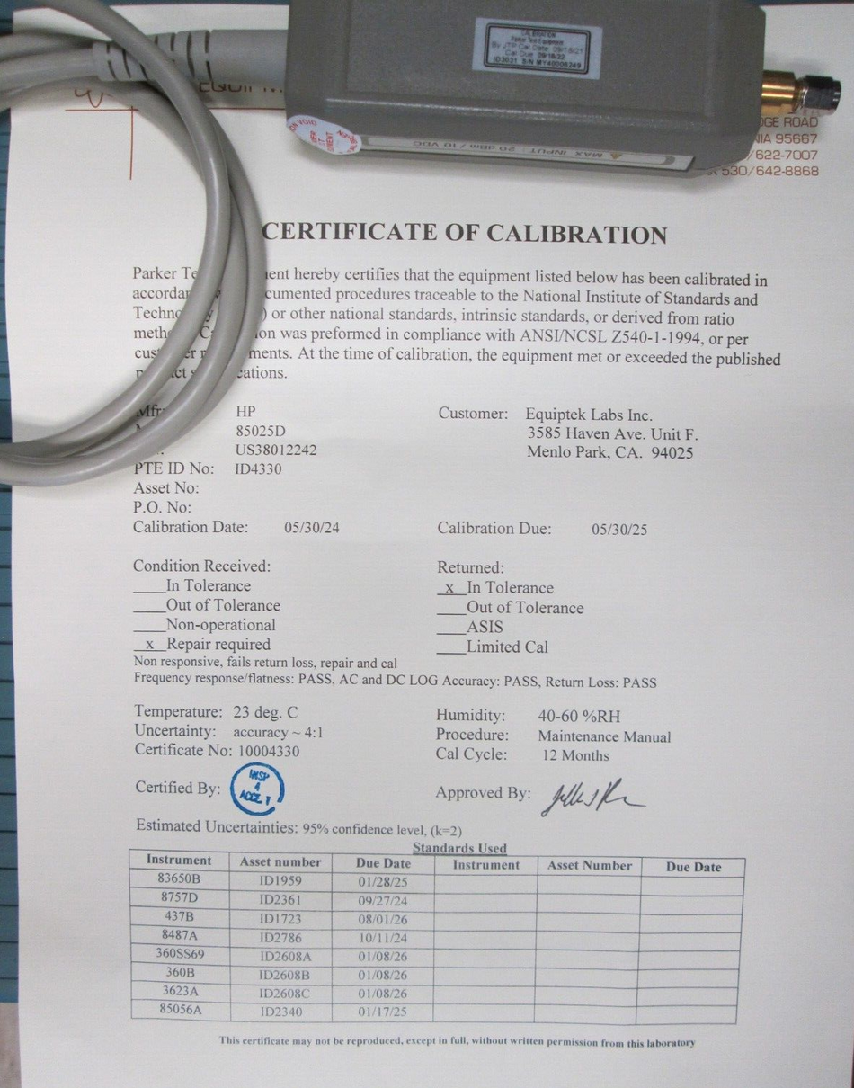 85025D RF Detector for Agilent 8757 Series