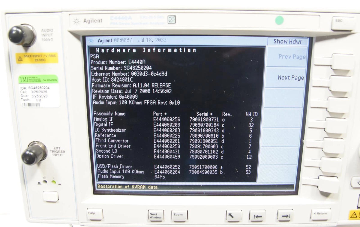 AGILENT E4440A PSA 26.5GHz Spectrum Analyzer CALIBRATED OPT 123 110 115 233 215