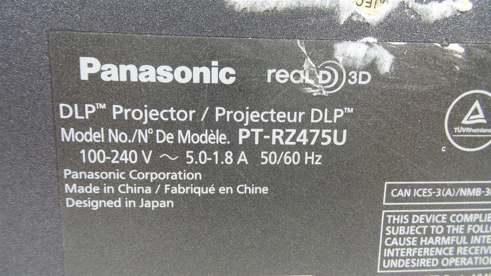 Panasonic PT-RZ475U Full HD 3D DLP Laser Projector - Good Working