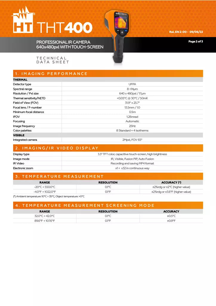 HT Instruments THT400 Advanced Infrared Thermal Camera IR 640x480 -20°C to 550°C