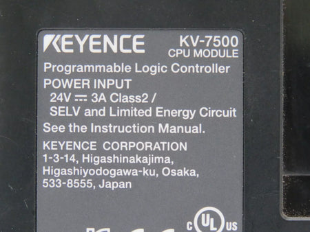 Keyence KV-7500 Programmable Logic Controller CPU Module 24 VDC Power Voltage