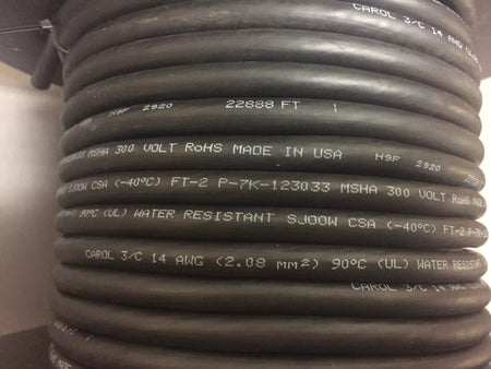 Carol 01360 14 AWG 3 COND SJOW 90C 300V Water Resistant Cable Black 85FT