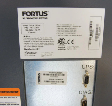 Stratasys Fortus 250mc 3D Printer Part Number 163-00500