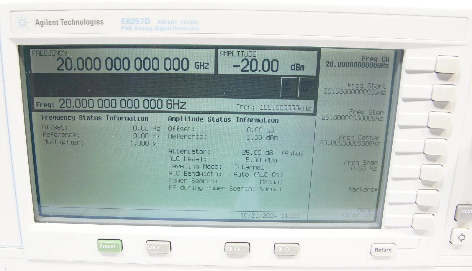 Agilent E8257D PSG 250kHz -20GHz Analog Signal Generator 1E1 1EH 520 UNT UNU
