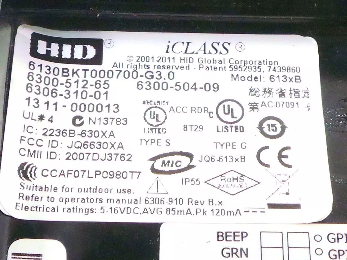 HID iCLASS 613XB Smart Card Reader - Secure Access Control