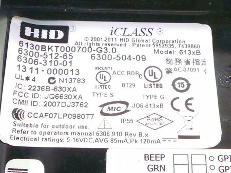 HID iCLASS 613XB Smart Card Reader - Secure Access Control