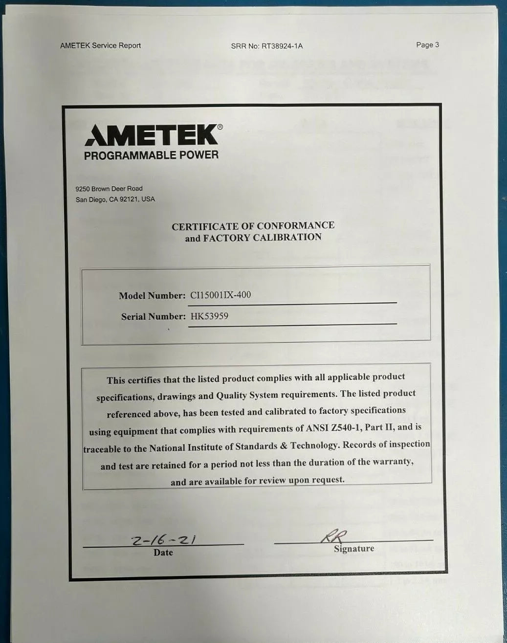 California Instruments/Ametek 15001iX 15 KVA AC Power Source Calibration by OEM