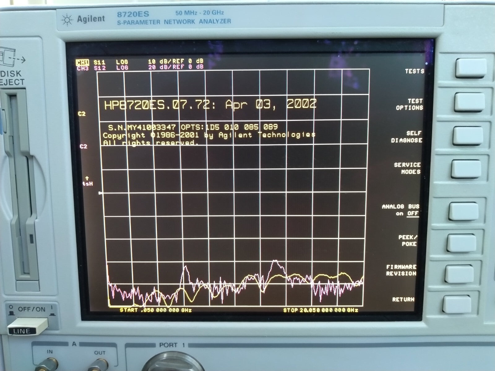Agilent 8720ES 50 MHz - 20 GHz Network Analyzer w/ Options 1D5/010/085/08<wbr/>9