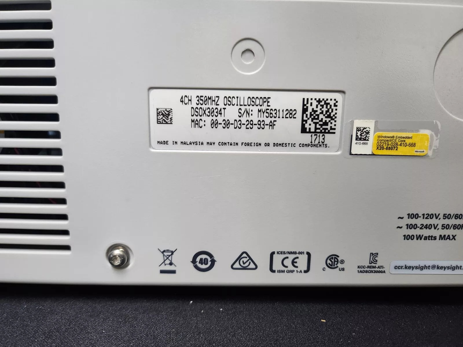 Keysight DSOX3034T Oscilloscope 350 MHz 4CH with Probe N2843A 4ea (1282)