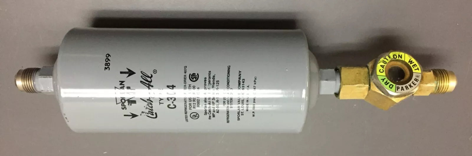 Sporlan C-304 Liquid Line Filter Drier w/Parker R 12-22-500-502 Refrig Liquid In