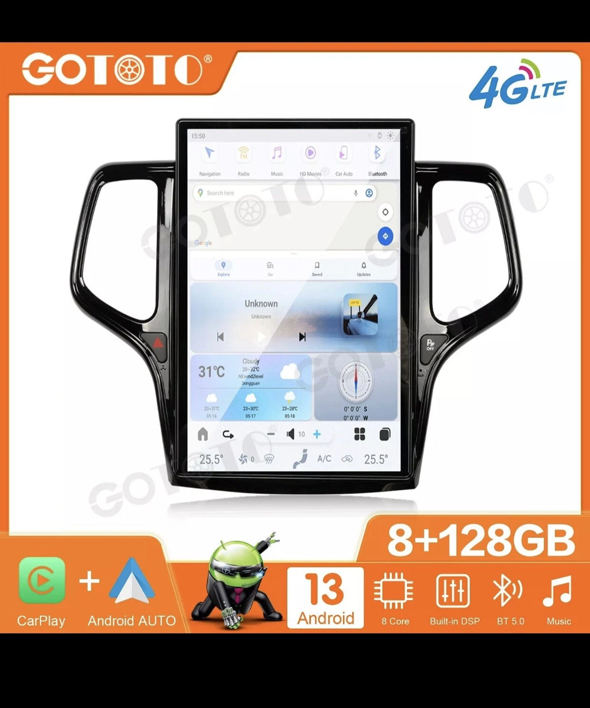 Android Tesla Car Radio  2Din Stereo Receiver for Jeep Grand Cherokee 2014-2019