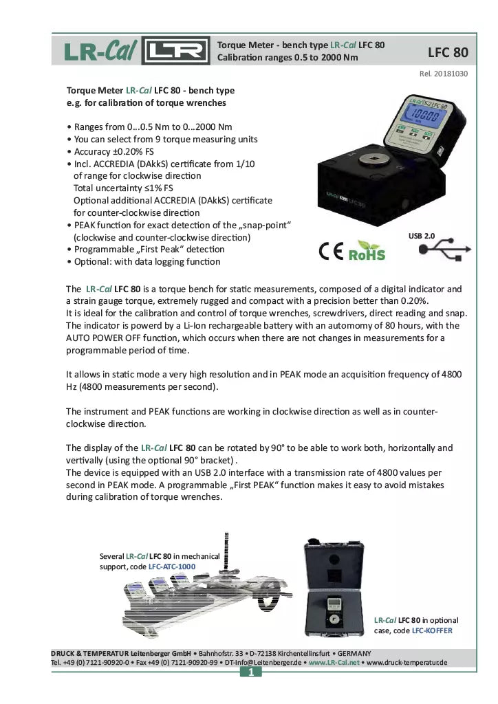 LR-Cal LFC 80 Digital Torque Meter for Benches - Torque Wrench Calibrator