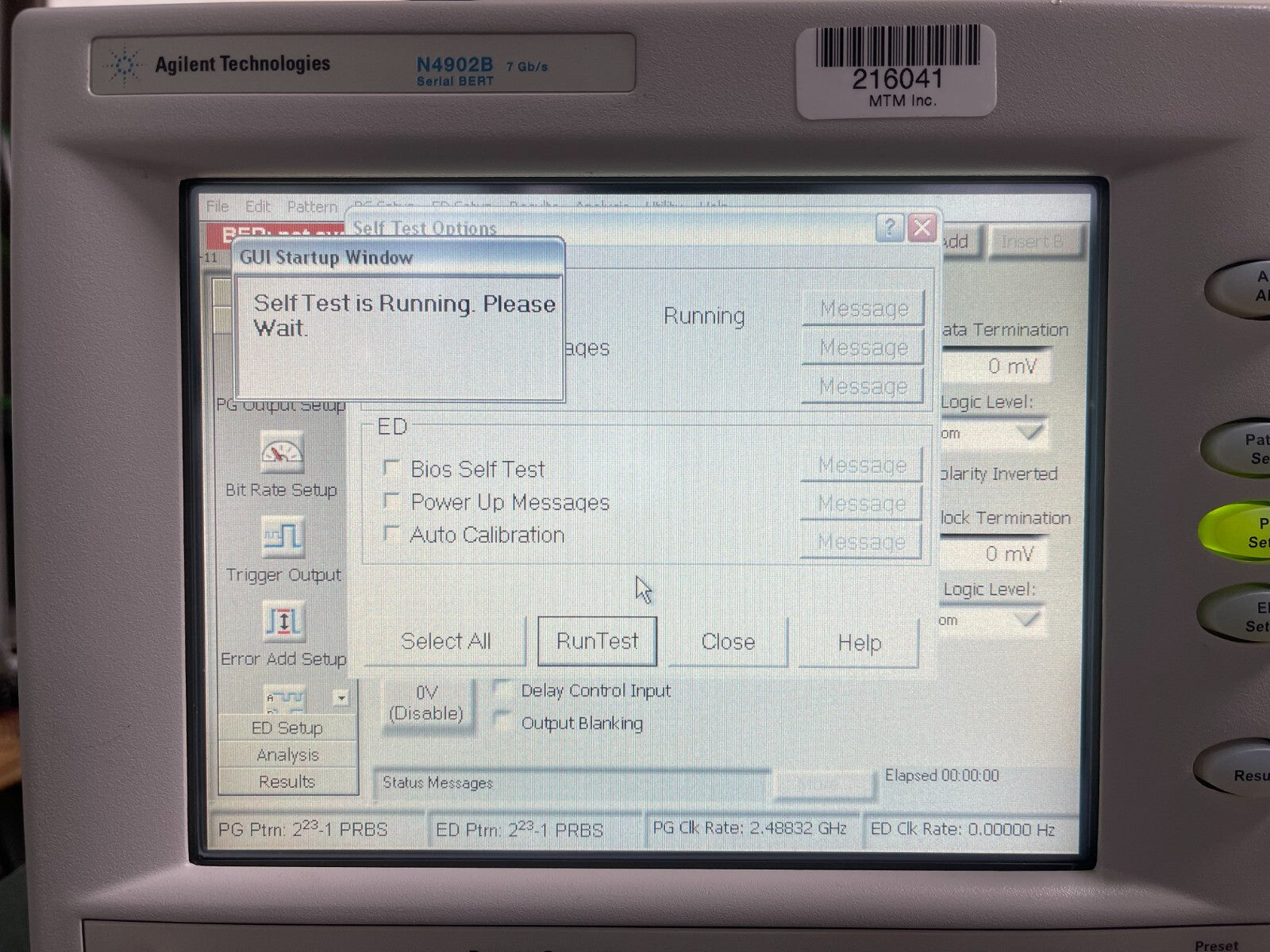 Agilent N4902B Serial BERT 7Gb/s , Selftest PG PASS , ED FAILED , w/ Opt.100 - XG eqpt