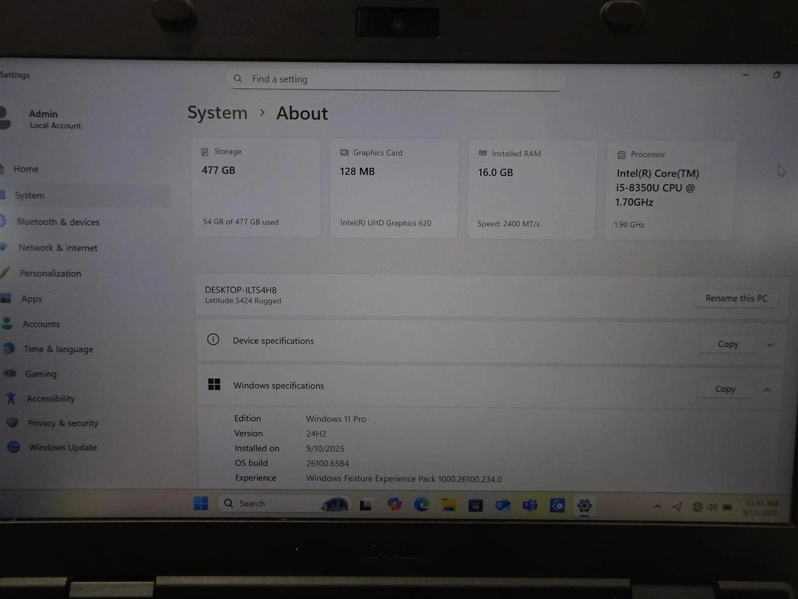 Dell Latitude 5424 Rugged 14" Core i5-8350U 1.7GHz 16GB 512GB SSD Win 11 Pro