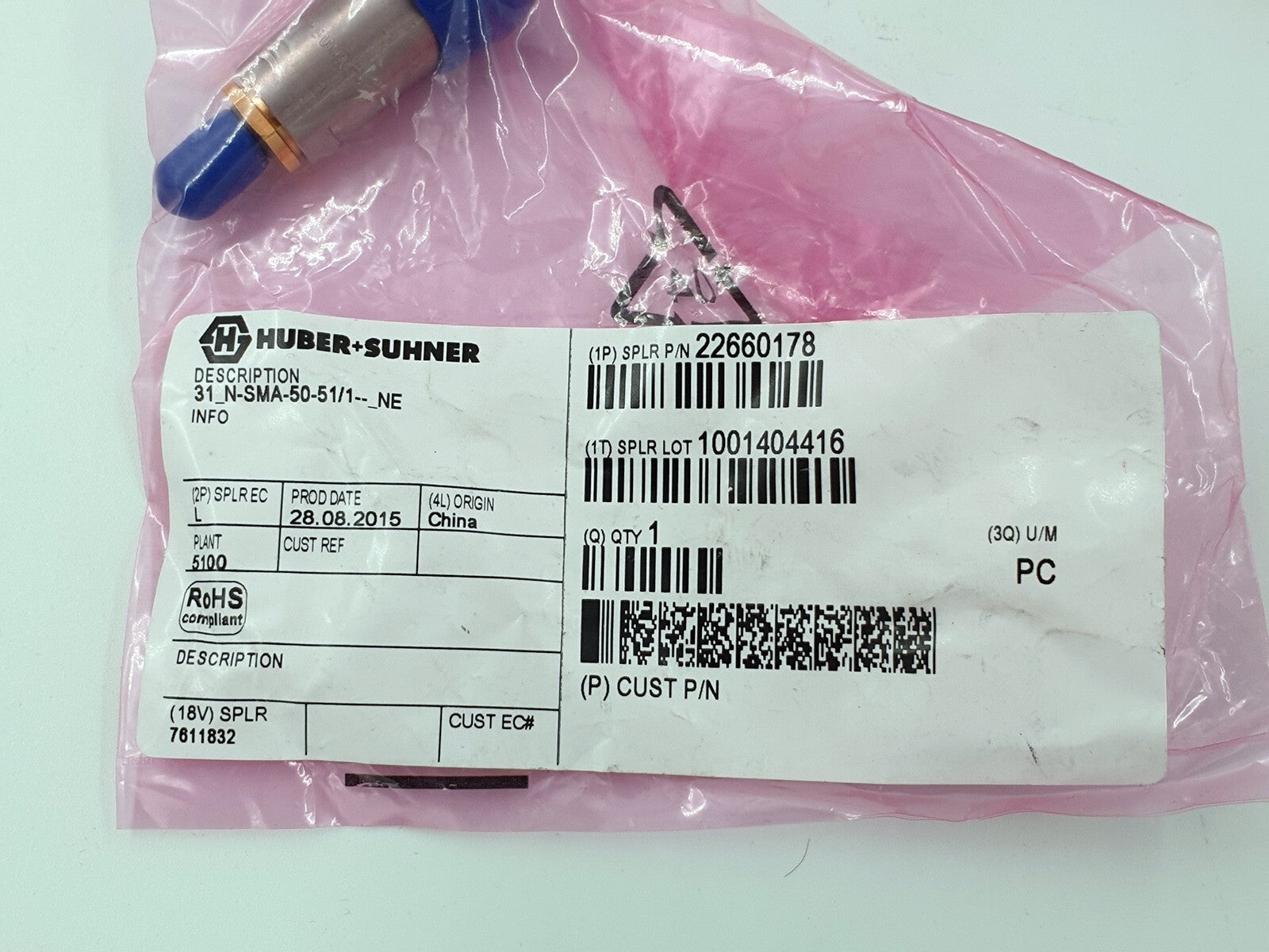 COAXIAL ADAPTER N to SMA Female by HUBER+SUHNER