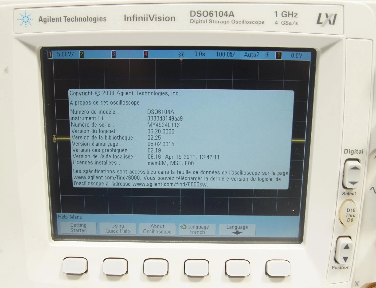 Agilent DSO 6104A Digital Signal Oscilloscope 1GHz 4GS/s Opt. 8M MST E00