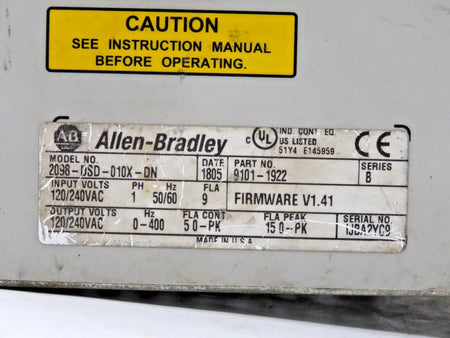 Allen-Bradley 2098-DSD-010X-DN 9101-1922 Servo Drive Ultra 3000 Digital Ser B