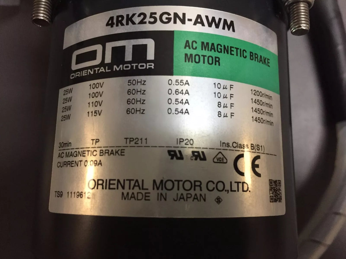 Oriental Motor 4RK25GN-CWM AC Magnetic Brake Motor with Oriental 4GN15KA Gearhead