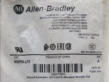 Allen-Bradley 800FM-MT44 Push-Pull Operator Button 40mm - NEW IN BOX
