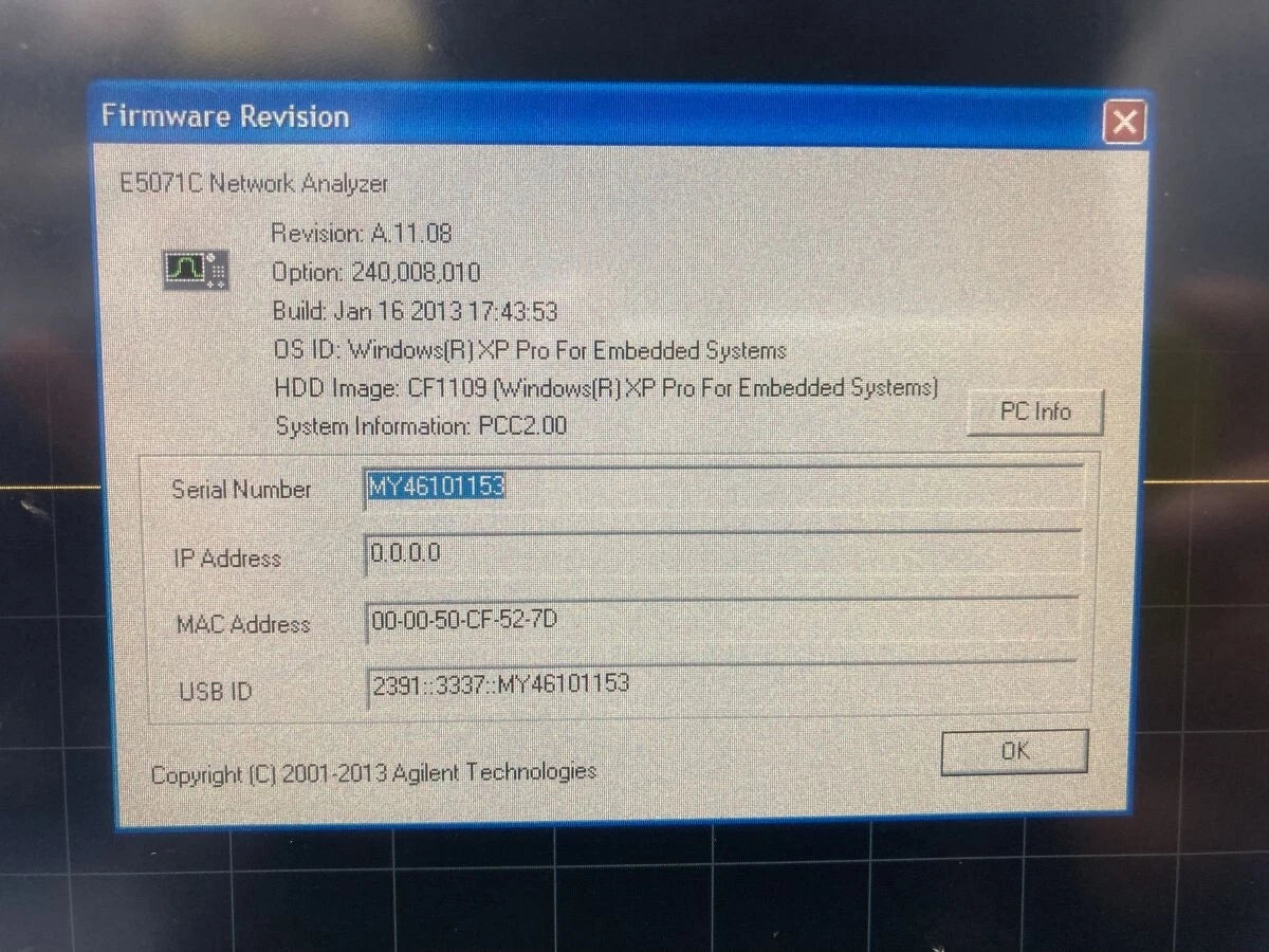 Agilent E5071C 008/010/240/UNQ 9kHz-4.5GHz Network Analyzer