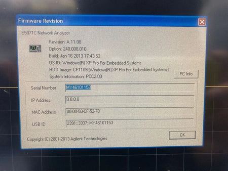 Agilent E5071C 008/010/240/UNQ 9kHz-4.5GHz Network Analyzer