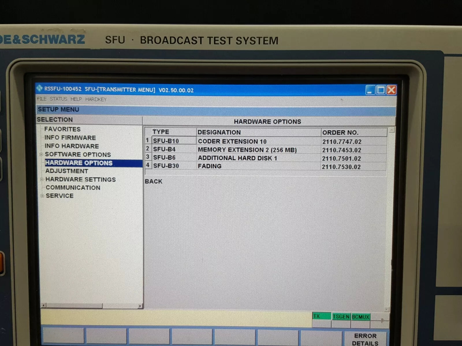R&S SFU Broadcast Test System (100452) - B4 B6 B10 B30