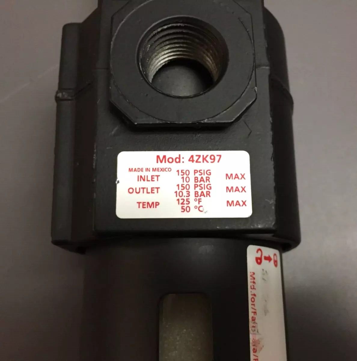Dayton 4ZK97 Filter Regulator 150 PSIG 10 Bar Temp 125°F/50°C