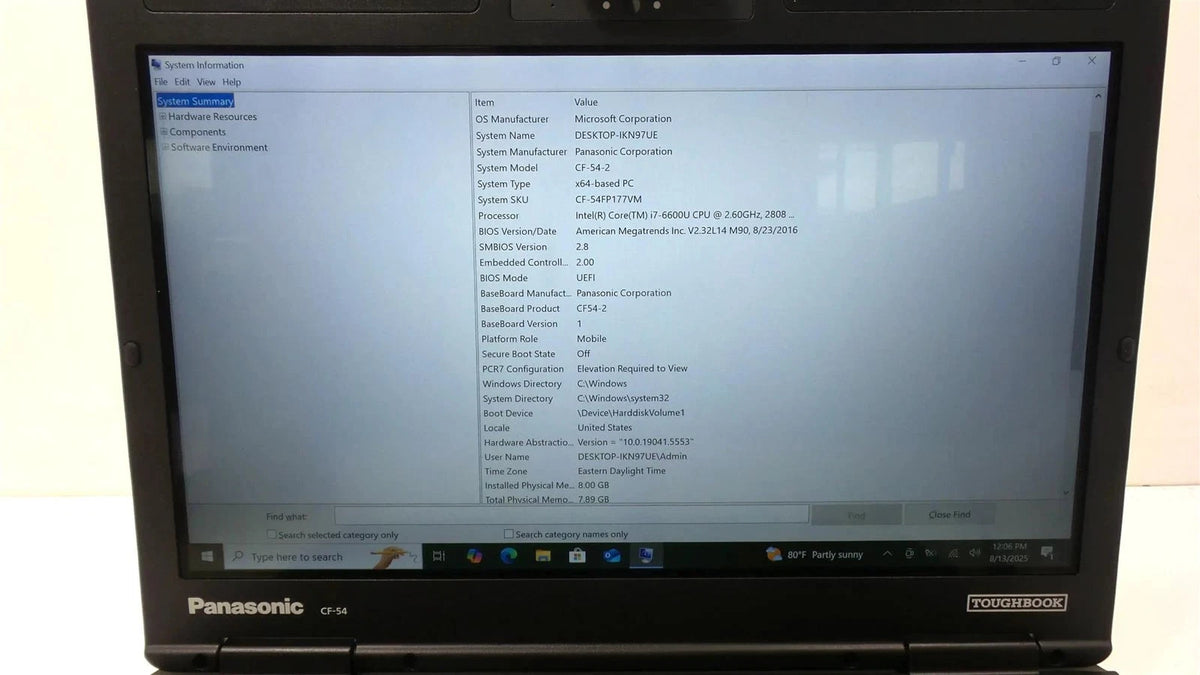 Panasonic Toughbook CF-54 Core i7-6600U 2.60GHz 8GB 256GB Win 10 pro