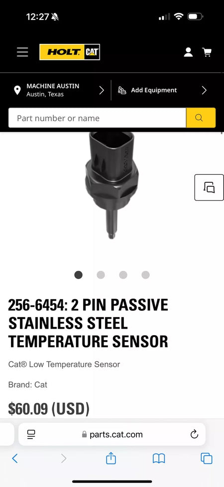 CAT 256-6454 2 Pin Passive Stainless Steel Temperature Sensor (Genuine OEM)