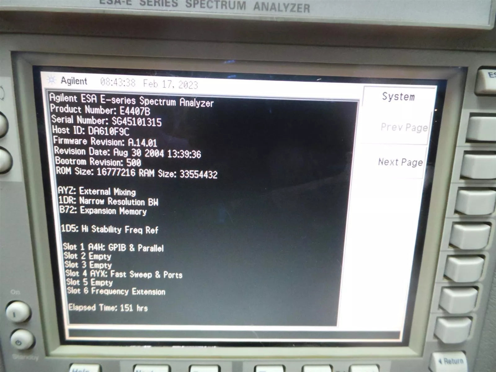Agilent E4407B 9KHZ-26.5GHZ ESA-E Series Spectrum Analyzer