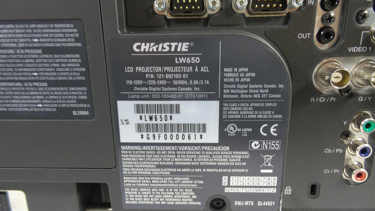 Christie LW650 WXGA Large Venue Projector HDMI 6500 Lumens - No Lamp