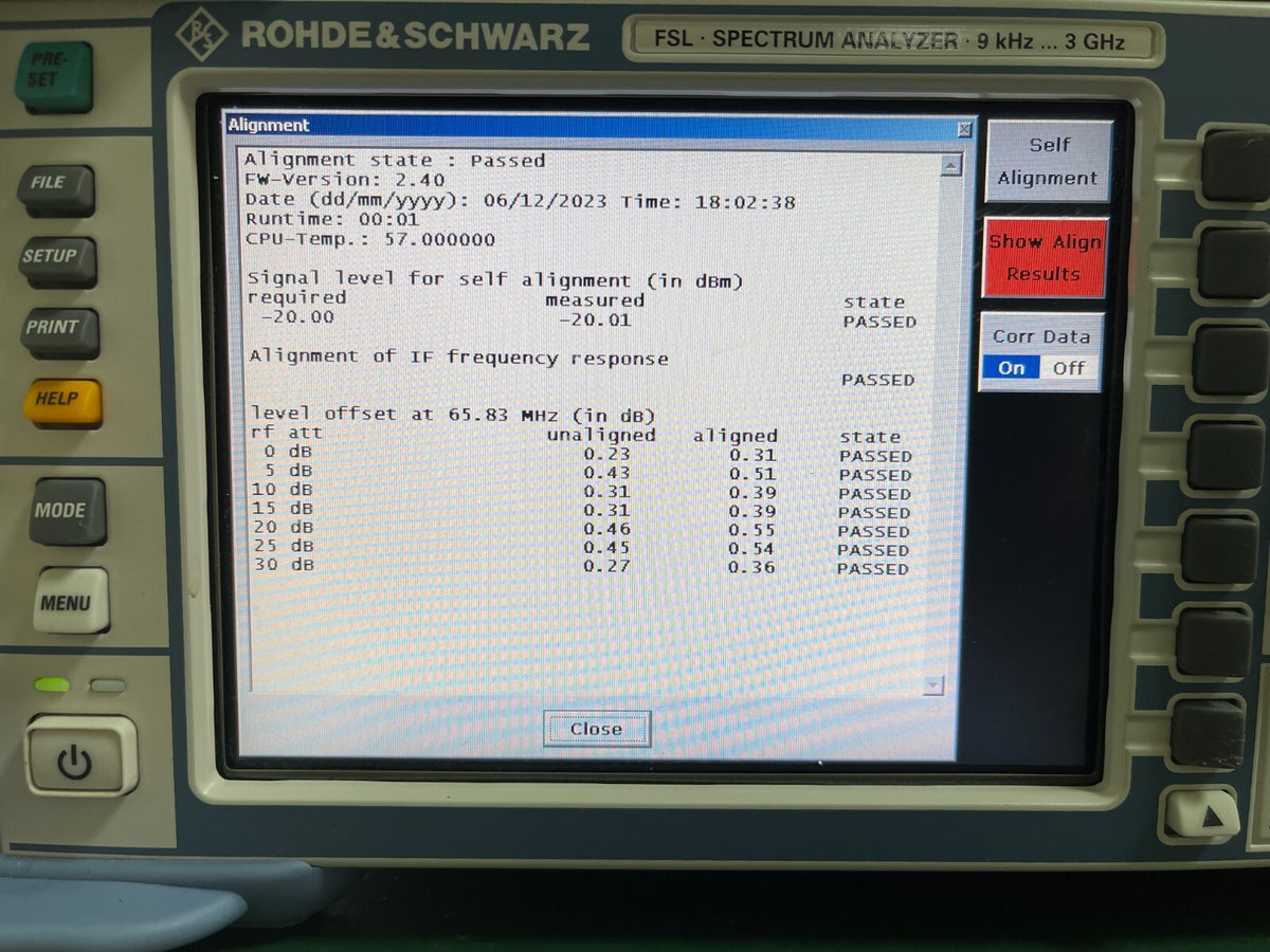 Rohde & Schwarz FSL3 Spectrum Analyzer 9 kHz - 3 GHz _ 0771 - XG eqpt
