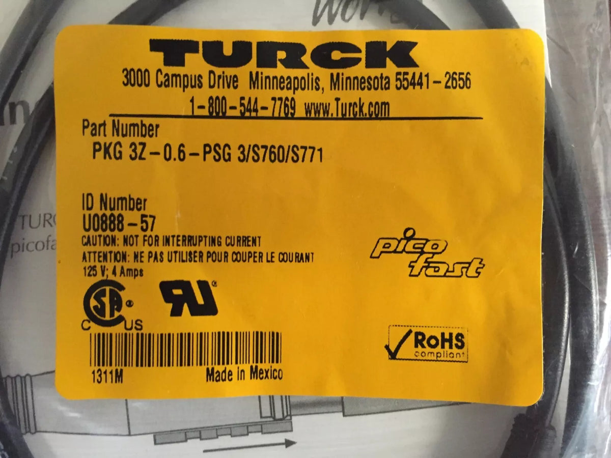 Turck PKG 3Z-0.6-PSG 3-S760-S771 Cordset 0.6 Meter